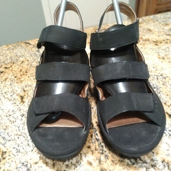 Clarks Collection Soft Cushion Reedly Juno Wedge Heel Sandals Black Women's 9.5W - Picture 9 of 12